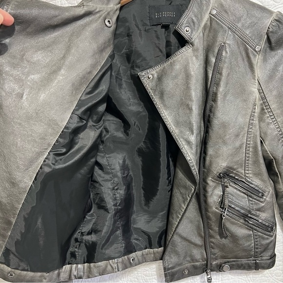 BLU PEPPER Moto Faux Leather Jacket Grey, Size Small - Picture 9 of 16